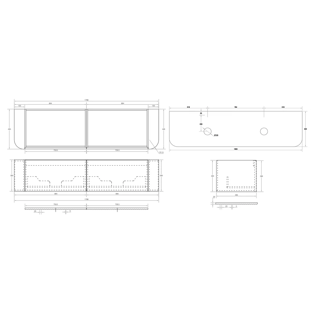 Cassa Design V-Groove 1800mm Curved Wall Hung Vanity Ultracompact Stone Top Natural Walnut - Image 3