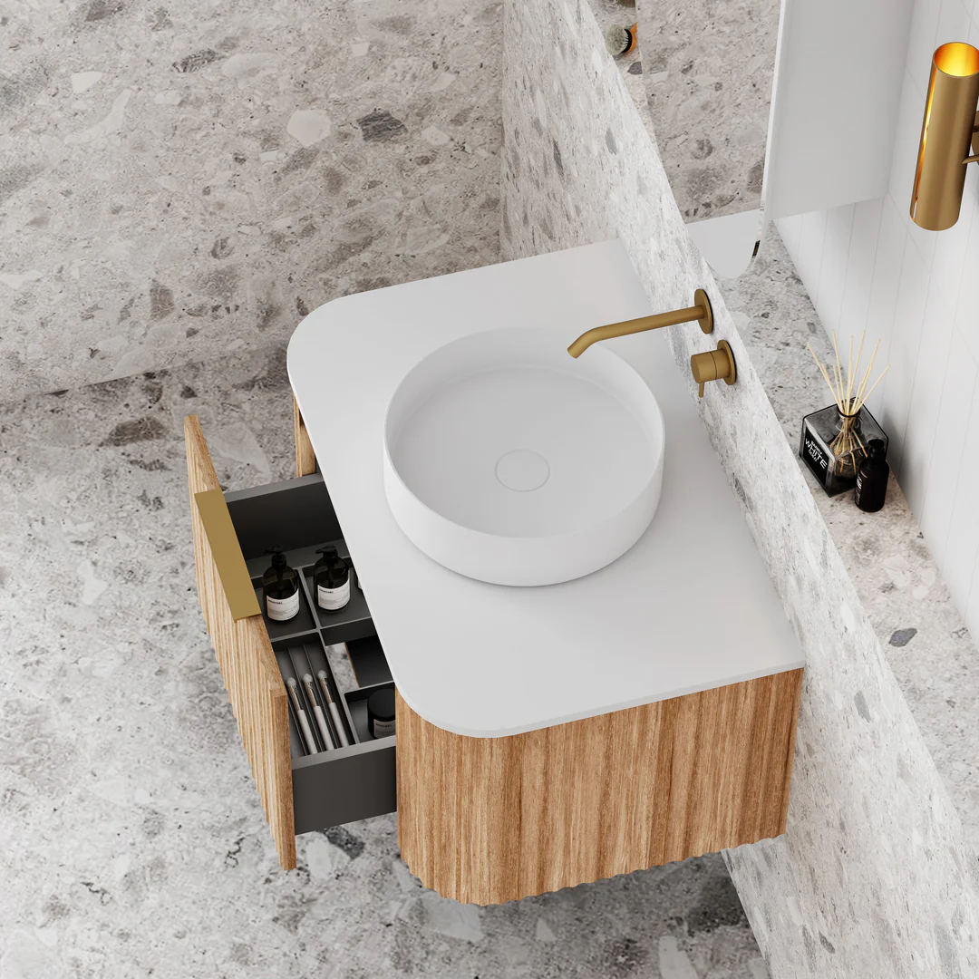 Cassa Design V-Groove 750mm Curvel Wall Hung Vanity Stone Top, Natural Oak - Image 4