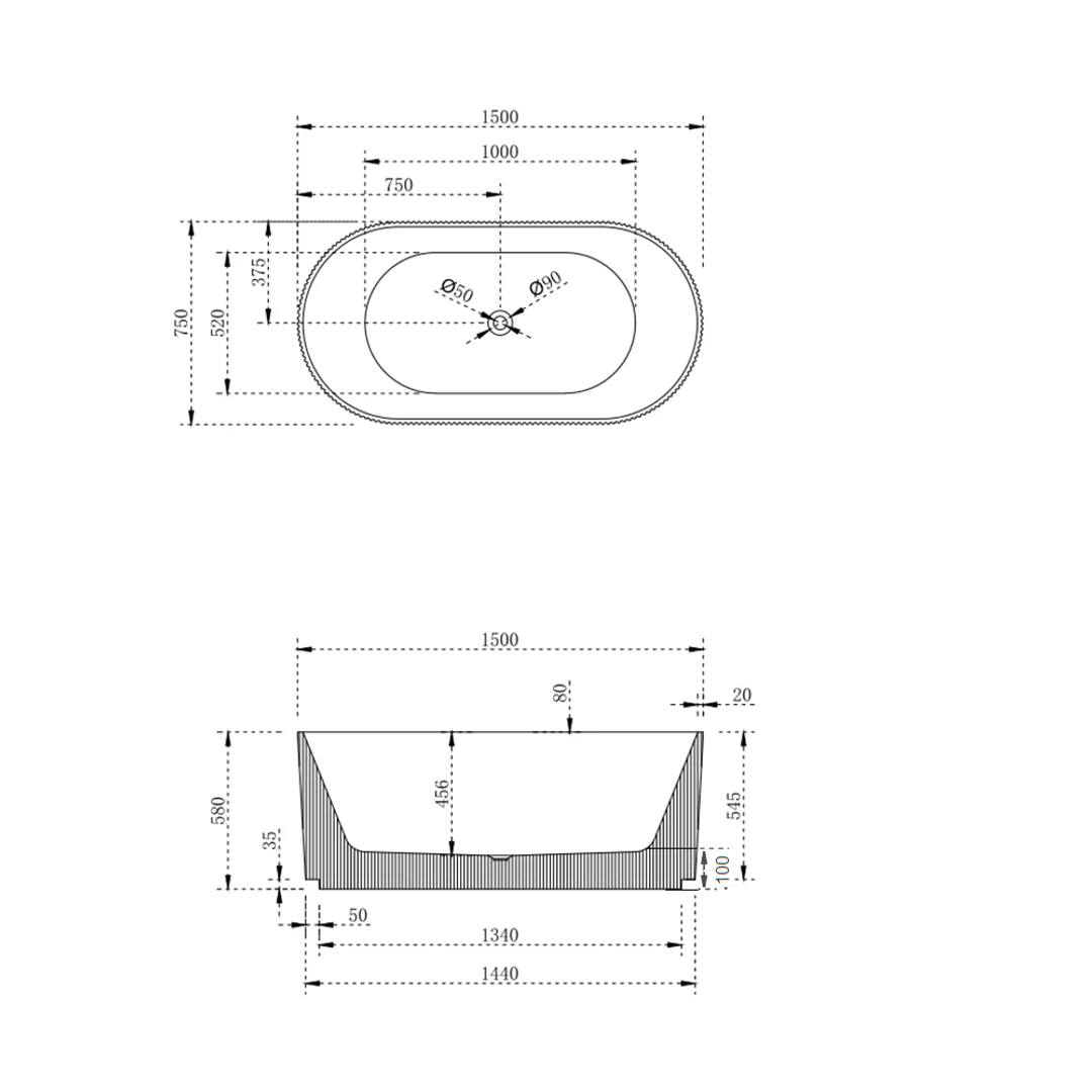 Cassa Design VGroove Round Bath Matte White 1500mm - Image 3