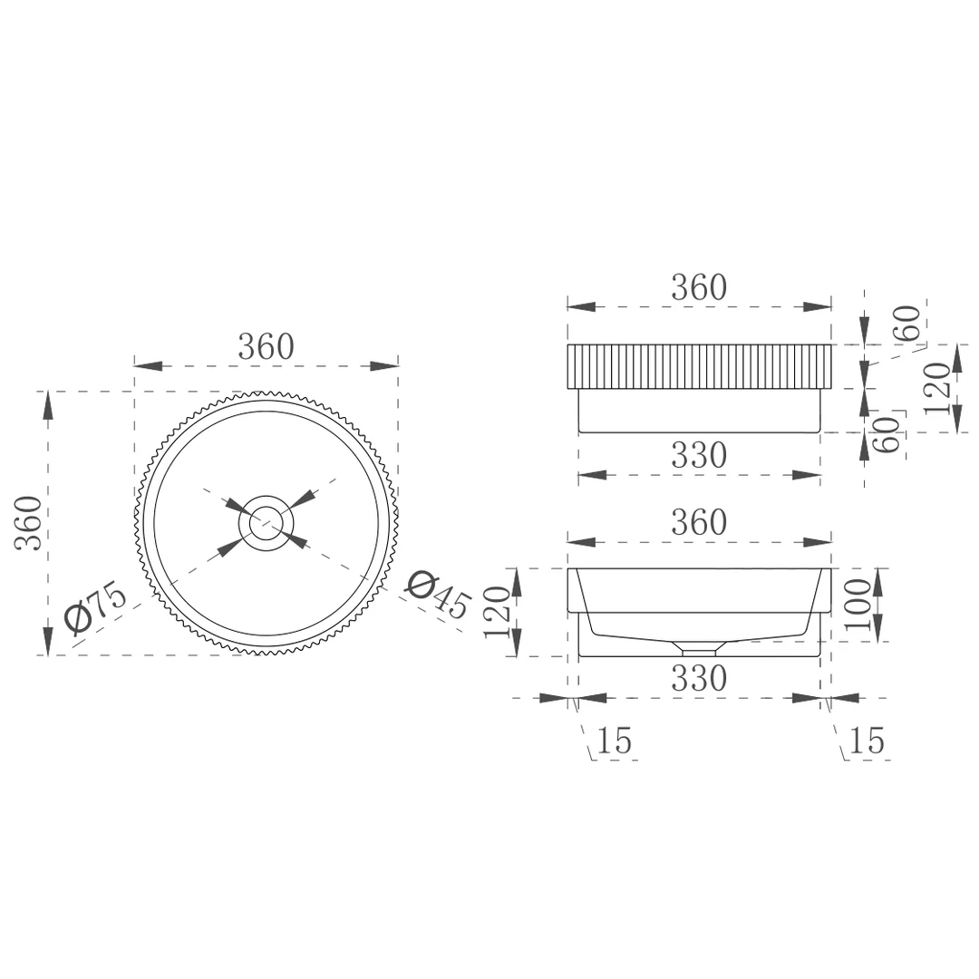 Cassa Design V-Groove Round Above Counter Basin Matte White - Image 3