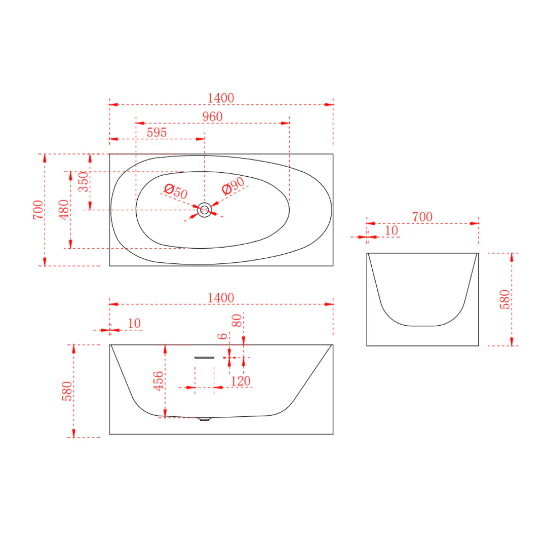 Cassa Design New Multi Square Corner Back To Wall Bath Gloss White 1400mm - Image 2