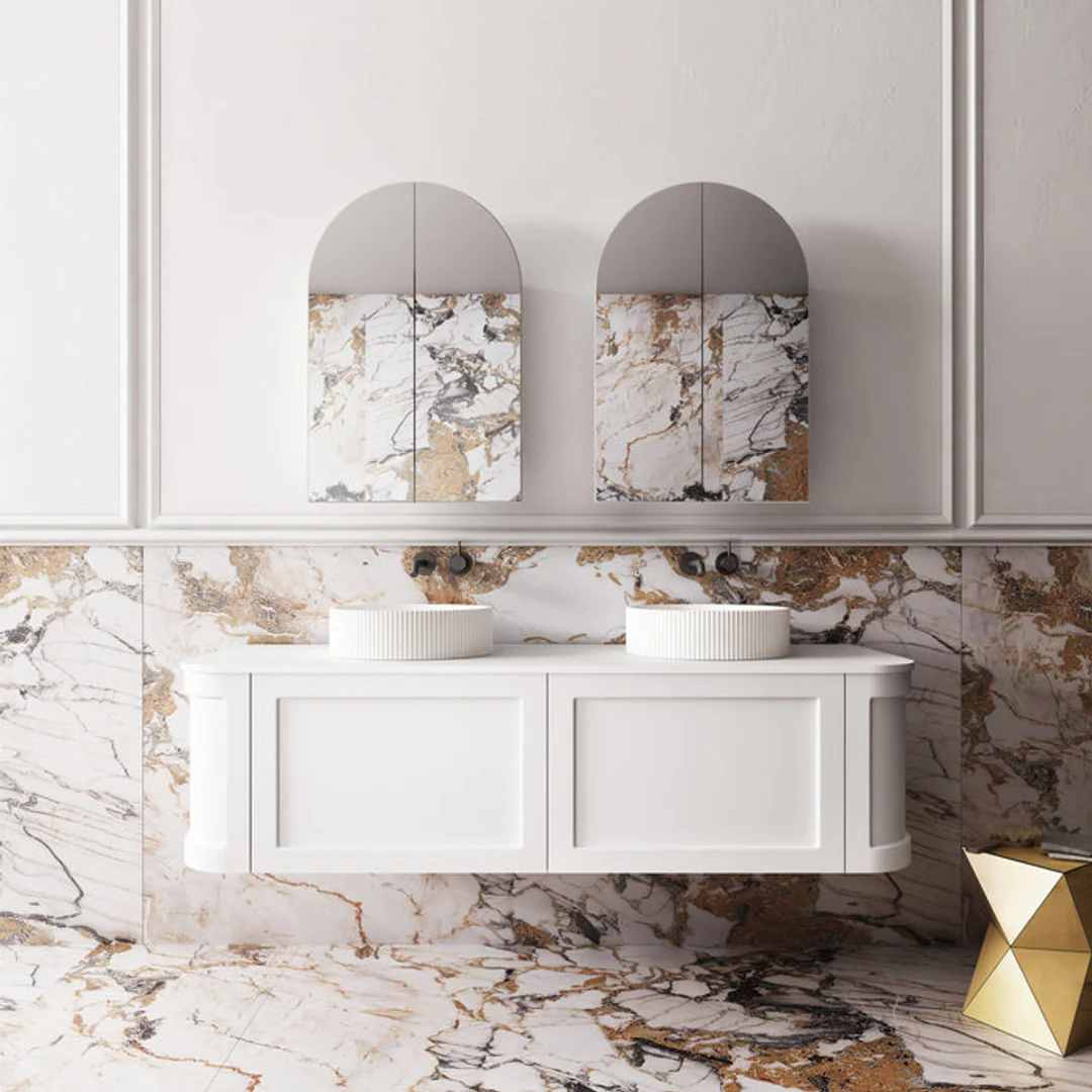 Cassa Design Westminster 1500mm Curved Wall Hung Vanity 20mm Solid Stone Bench Top