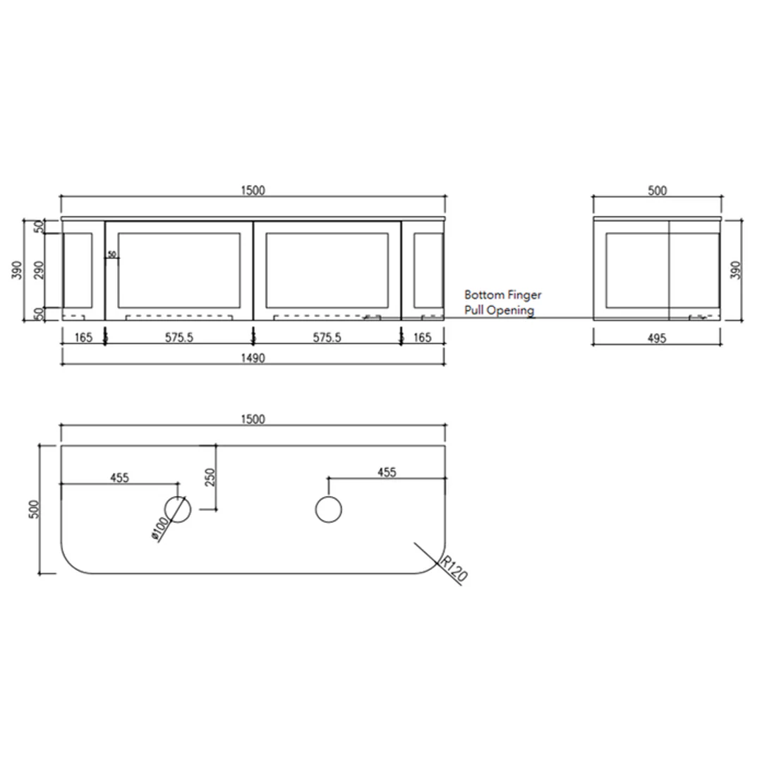 Cassa Design Westminster 1500mm Curved Wall Hung Vanity 20mm Solid Stone Bench Top - Image 3