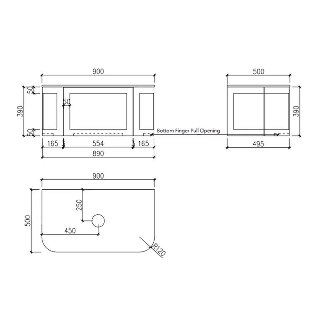 Cassa Design Westminster 900mm Curved Wall Hung Vanity 20mm Solid Stone Bench Top - Image 3