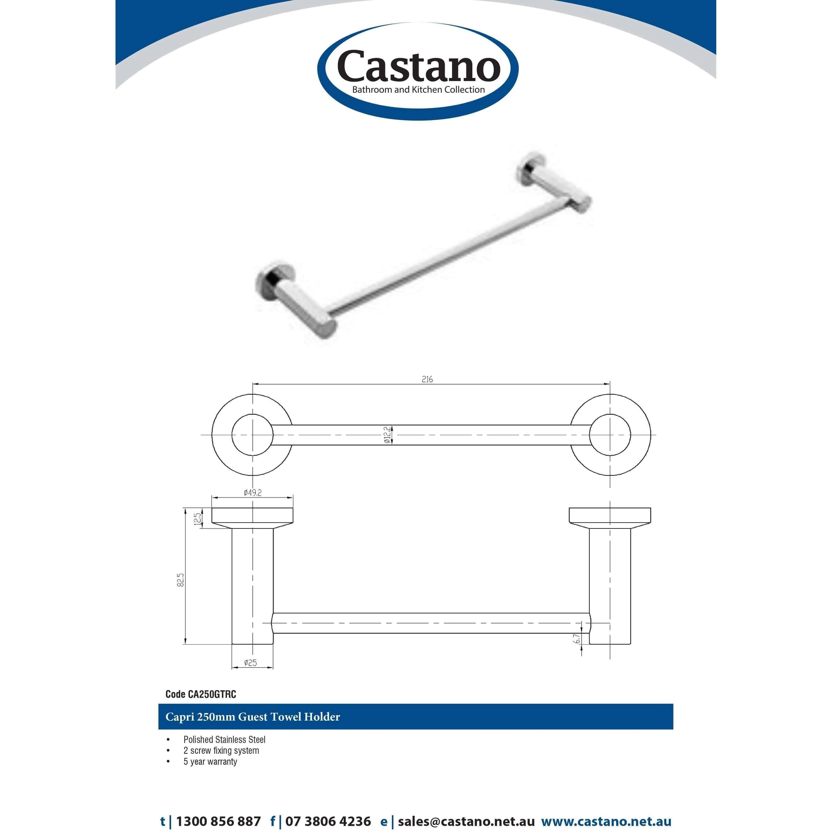 Castano Capri 250mm Guest Towel Holder Chrome Ca250Strc - Image 5