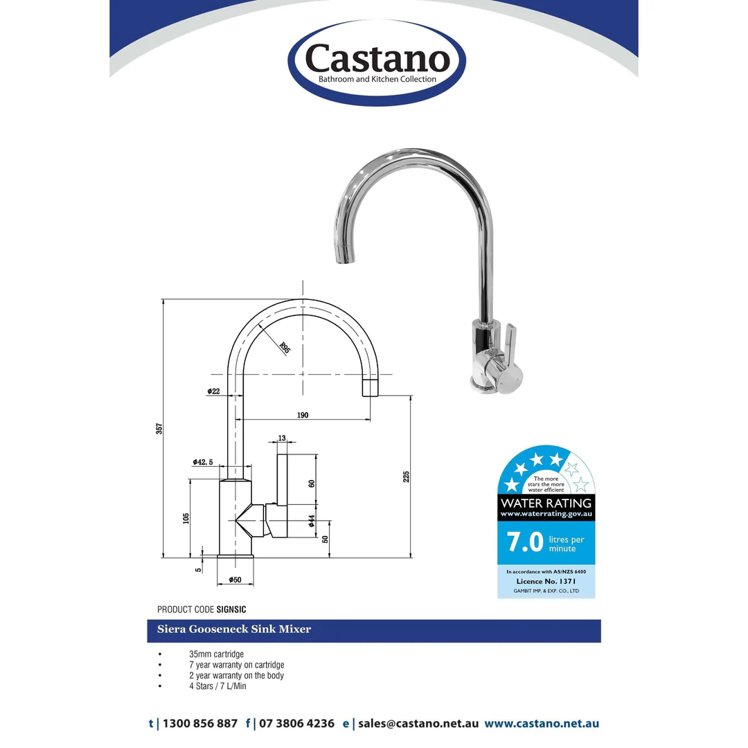 Castano Siera Gooseneck Sink Mixer Chrome Signsic - Image 4