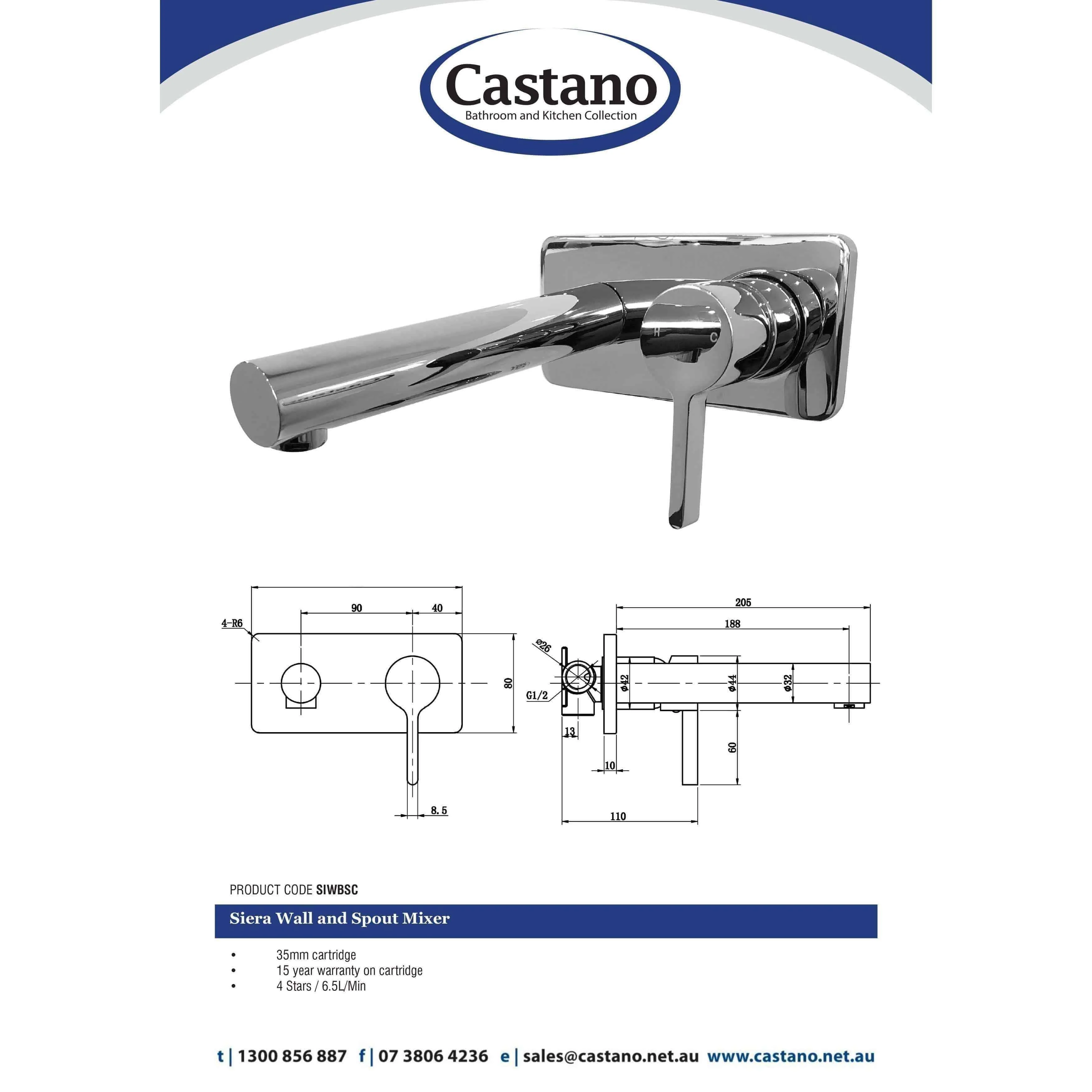 Castano Siera Wall And Spout Mixer Chrome - Image 5