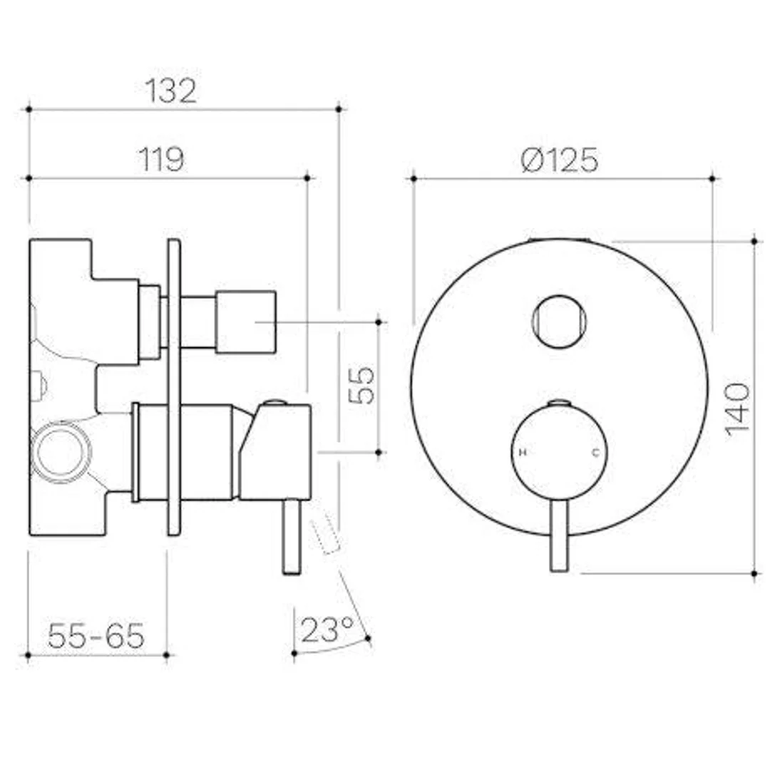 Clark Round Pin Wall Mixer With Diverter - Matte Black - Image 4