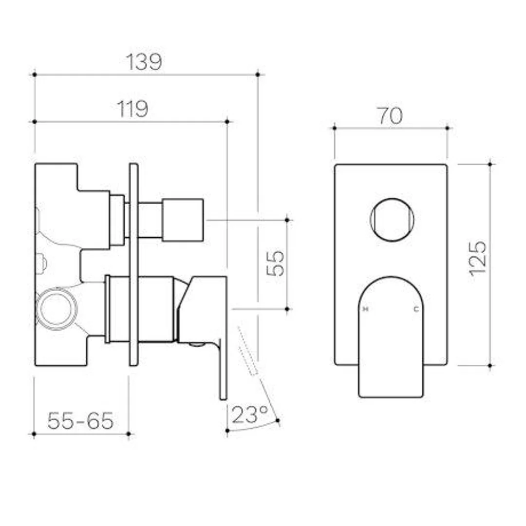 Clark Round Square Wall Mixer With Diverter - Chrome - Image 4