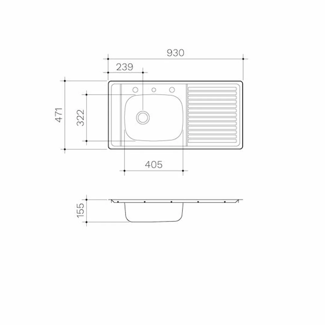 Clark S/S Sink F/Line 1003F 930mm L/H Sngl Bowl  1 Tap Hole - Image 3