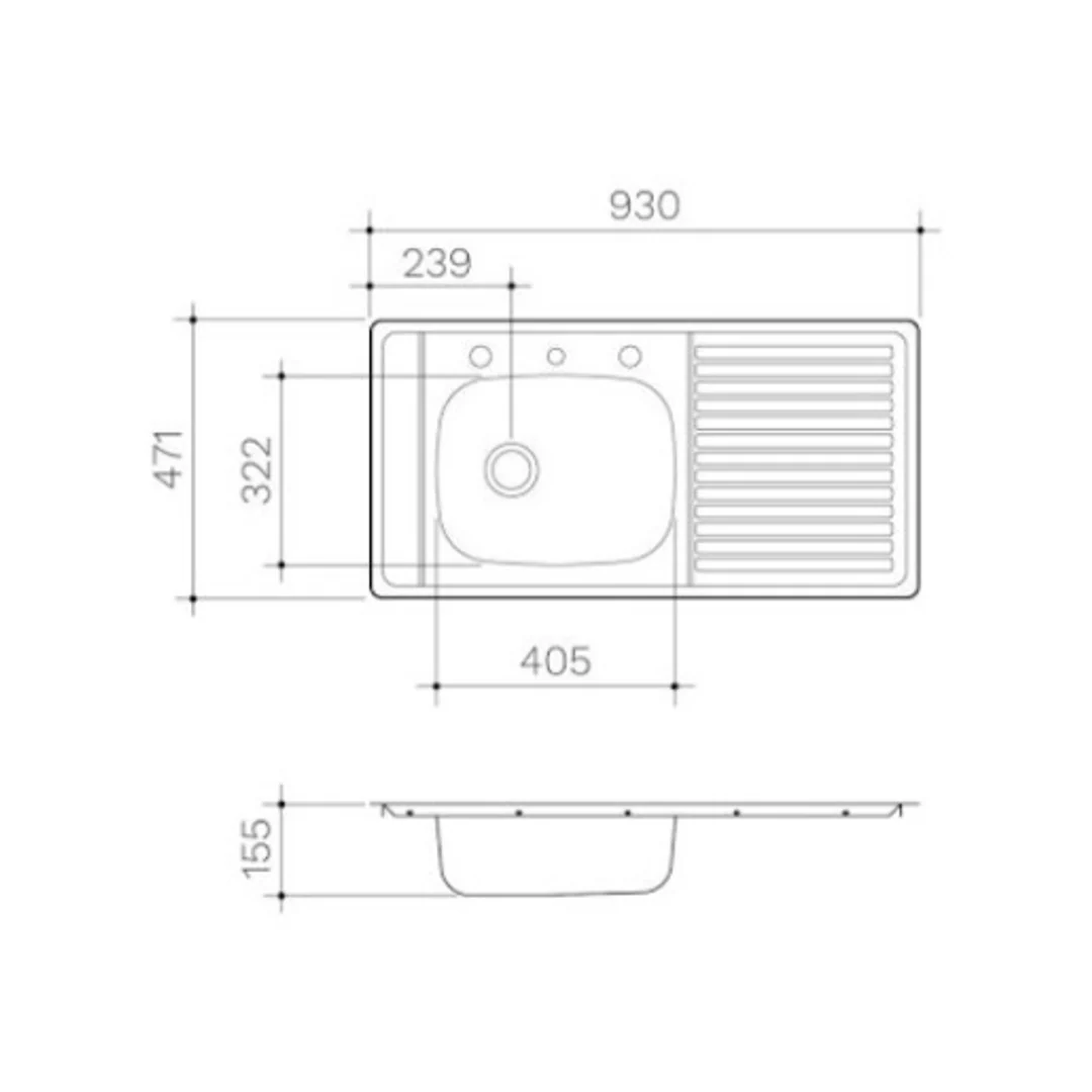 Clark S/S Sink F/Line 1003F 930mm L/H Sngl Bowl  3 Tap Hole - Image 3