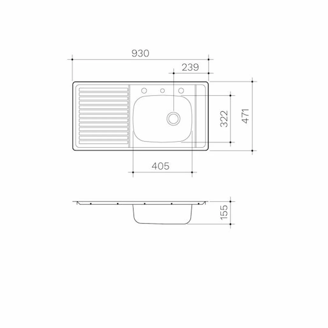 Clark S/S Sink F/Line 1004F 930mm R/H Sngl Bowl  Oth - Image 3
