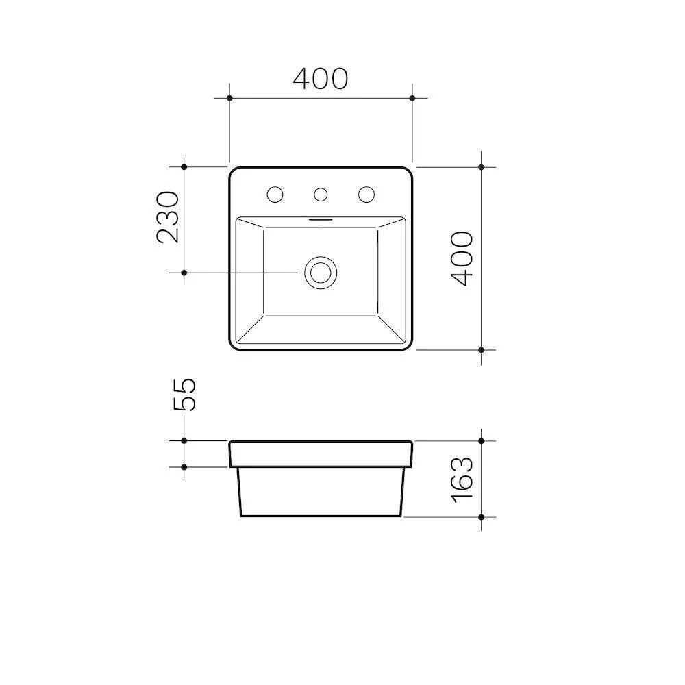 Clark Square Inset Basin With Tap Landing 400mm Three Tapholes - Image 5