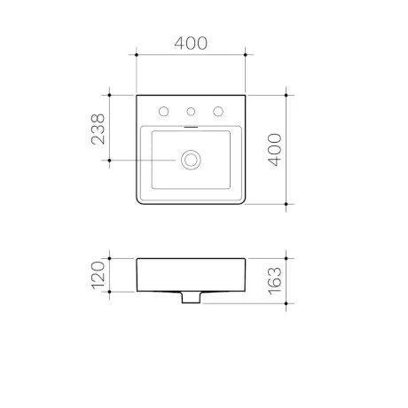 Clark Square Wall Basin 400mm No Tapholes - Image 4