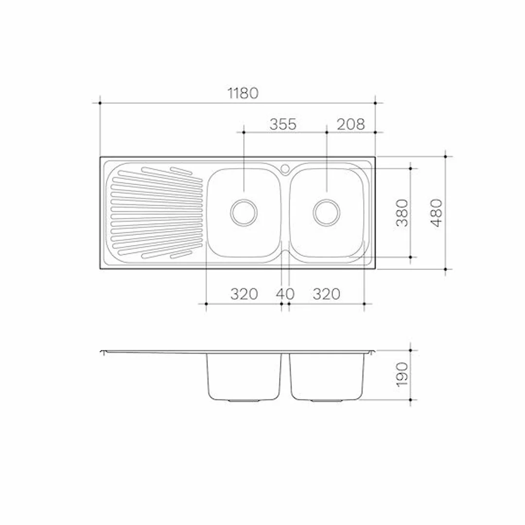 Clark Vital 1180mm Double End Bowl Sink 1129   1 Tap Hole Right - Image 3