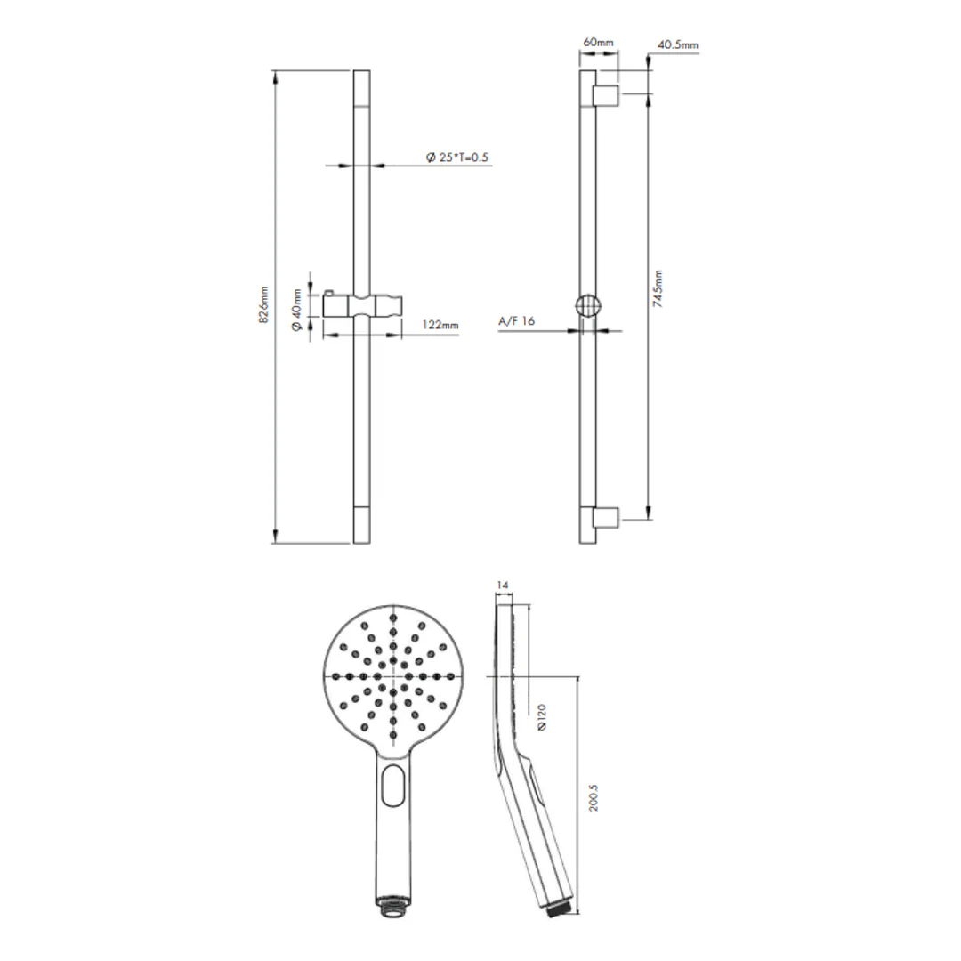 Collis Bakara 3F Round Hand Shower On Sliding Rail Chrome H12013-R - Image 2