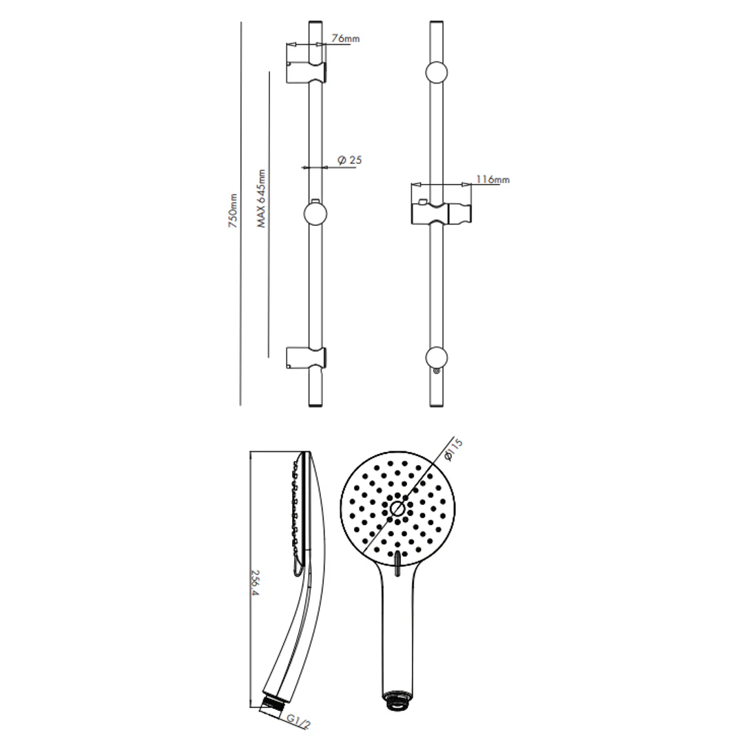 Collis Willow 3F Hand Shower On Retro-Fit Rail Chrome H20013-Rr2 - Image 3