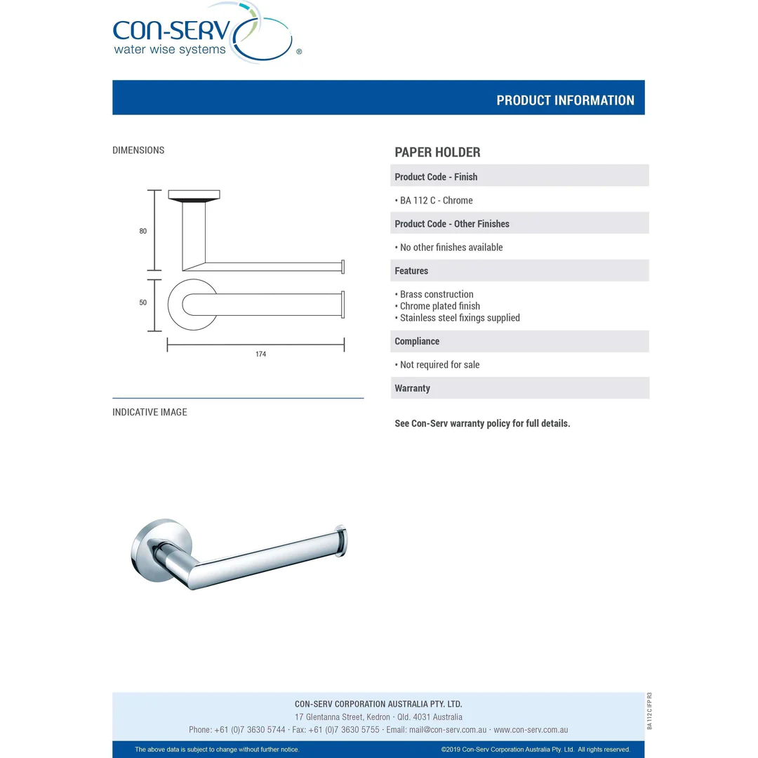 Con-Serv 100 Series Toilet Roll Holder Chrome Ba112C - Image 4