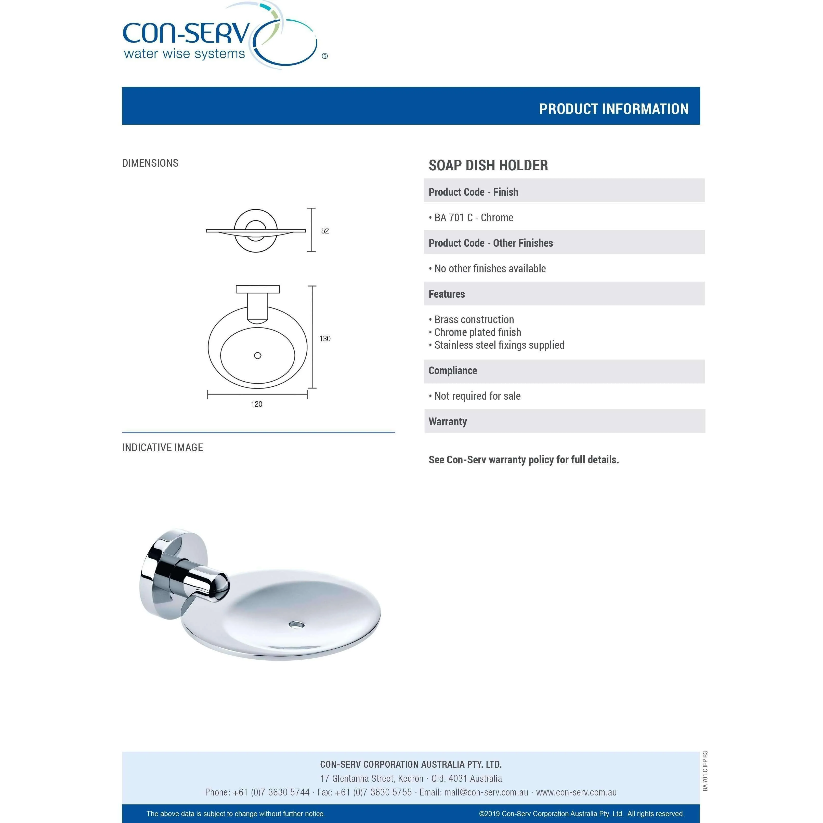 Con-Serv 700 Series Soap Dish Holder Chrome Ba701C - Image 5