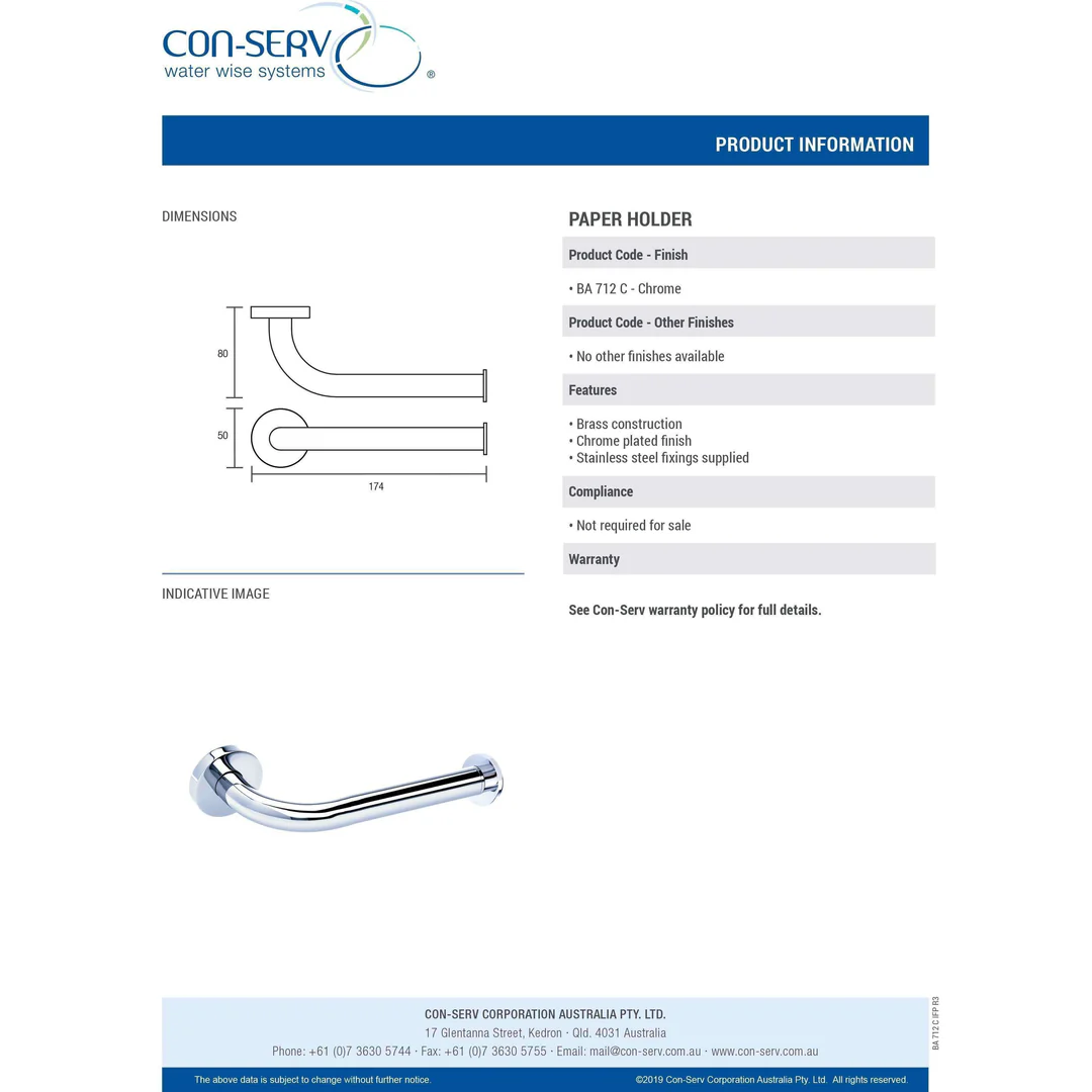 Con-Serv 700 Series Toilet Roll Holder Chrome Ba712C - Image 4