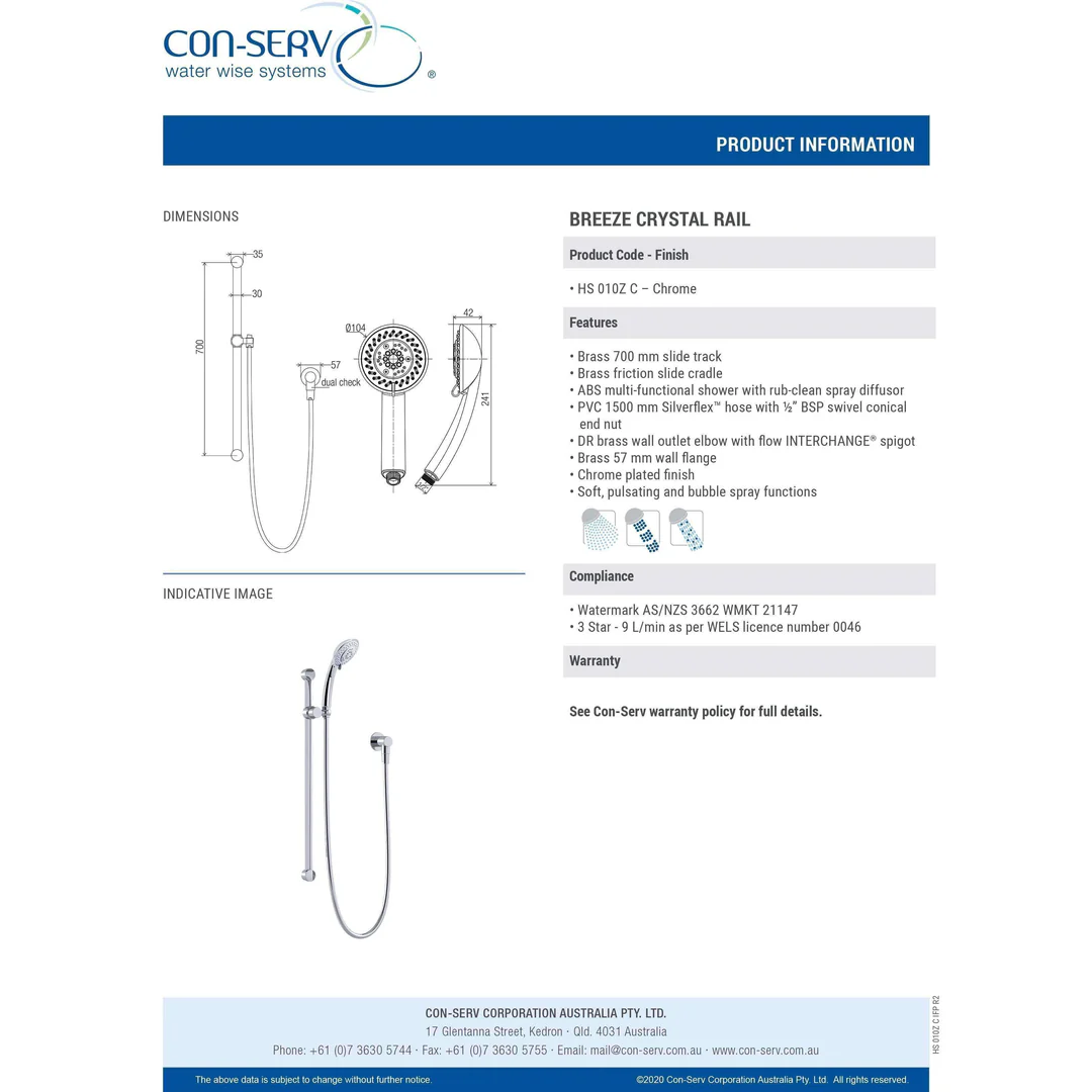 Con-Serv Breeze Pulsator Shower On Crystal Rail Chrome - Image 4