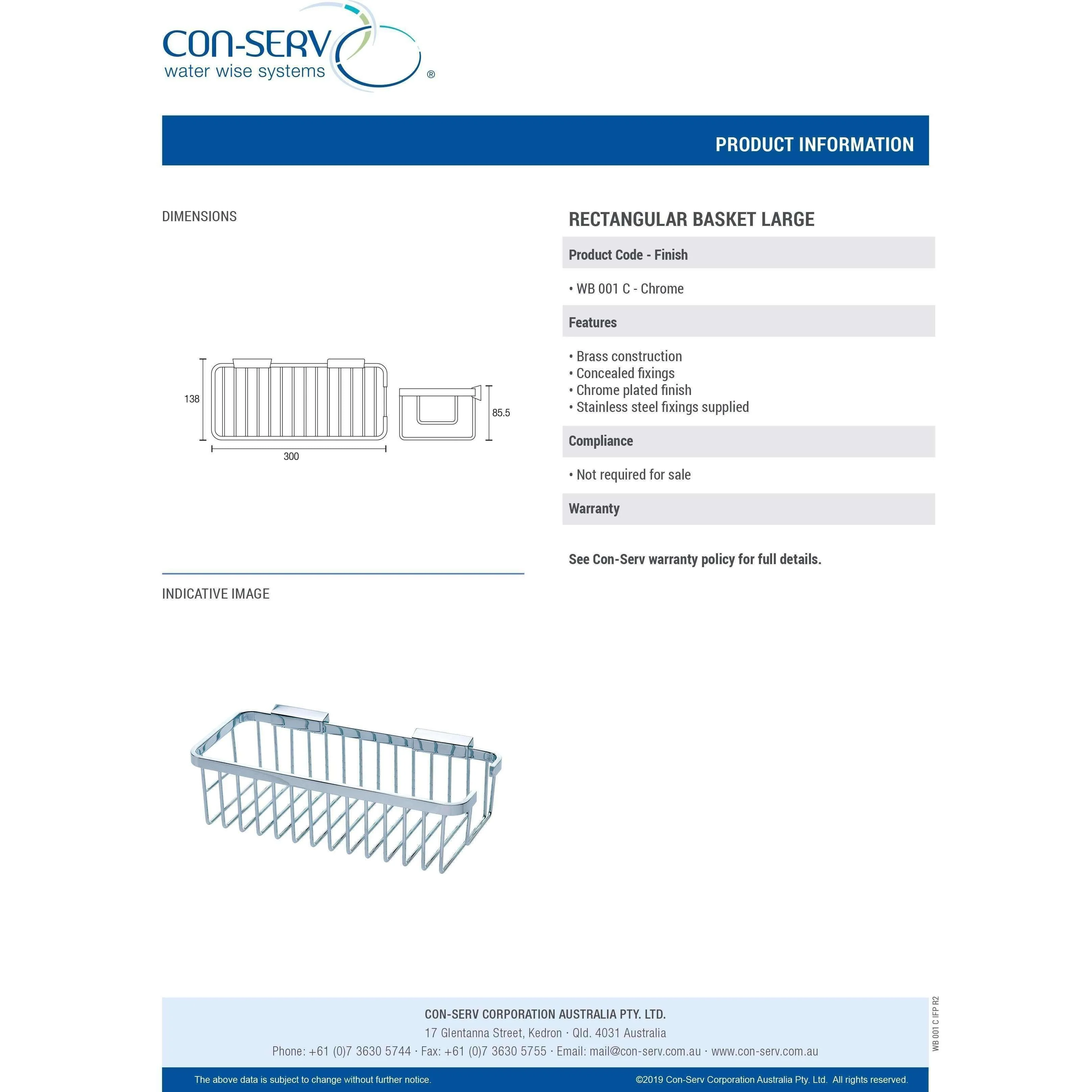 Con-Serv Large Retangular Basket Chrome Wb001C - Image 5