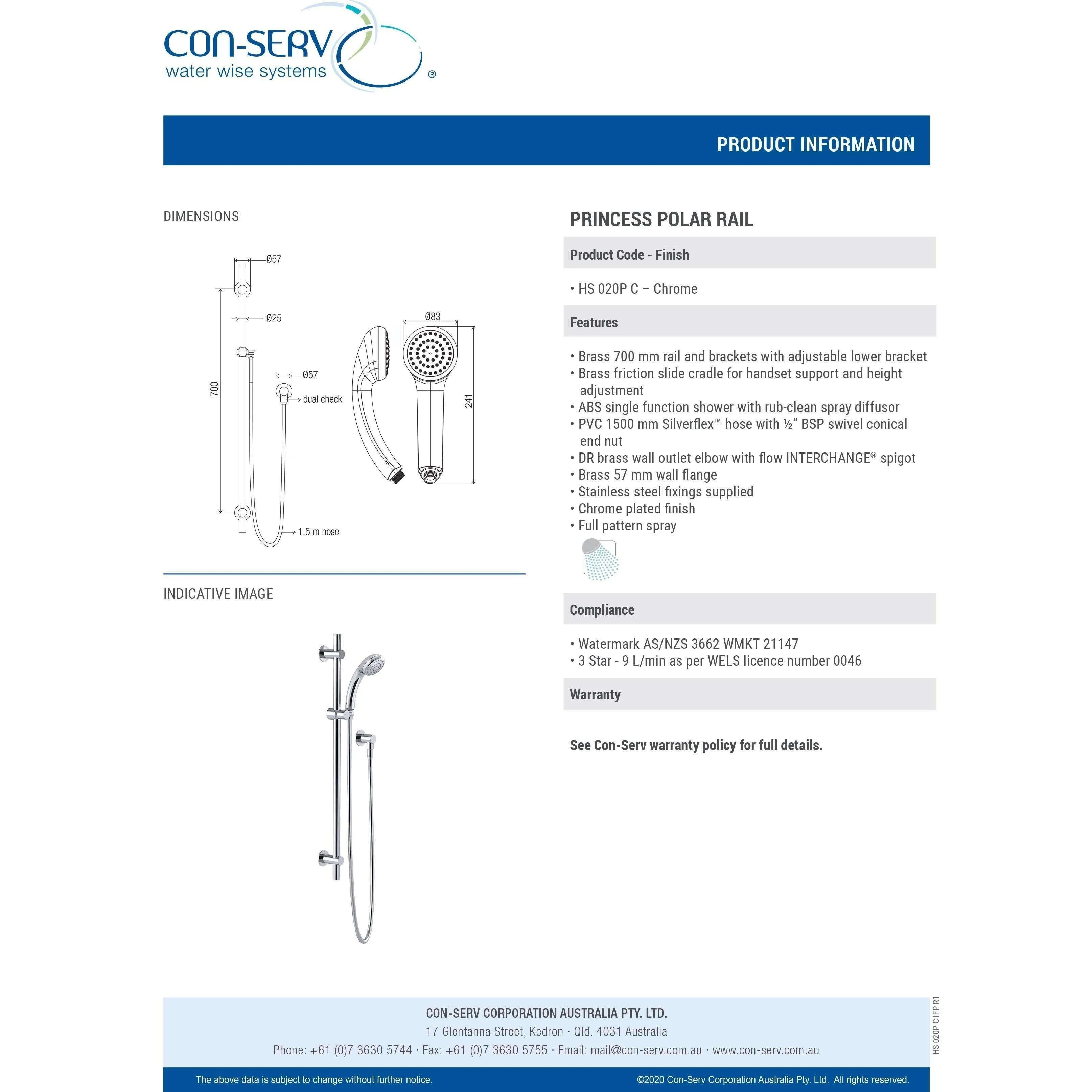 Con-Serv Princess Handheld Shower On Slide Rail Chrome - Image 2