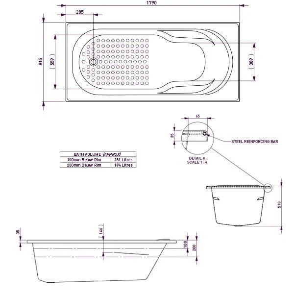 Decina Modena Shower Bath White 1800mm - Image 7