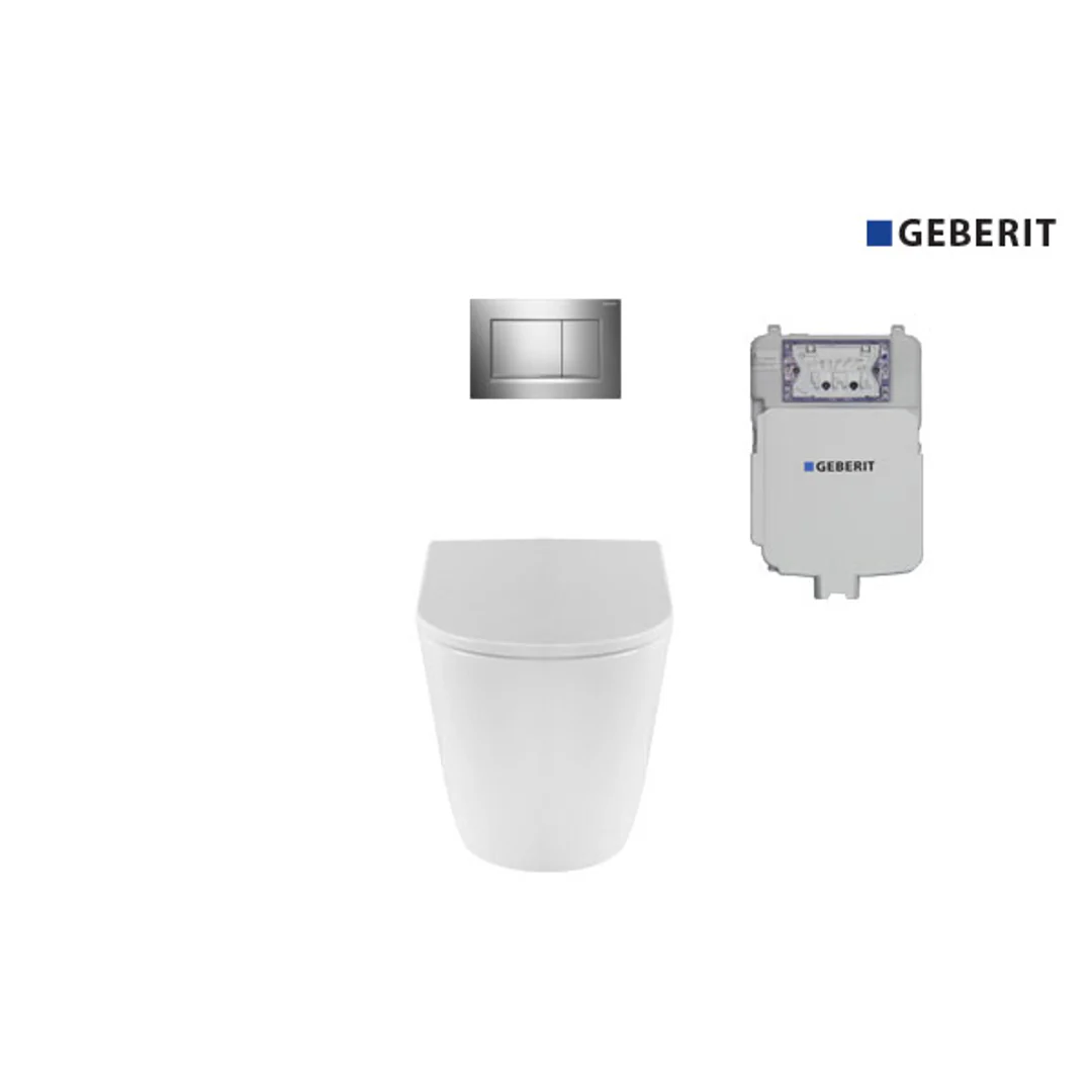 Decina Rebee Wall Faced Pan & Geberit In-Wall Cistern & Chrome Square Buttons - Image 2