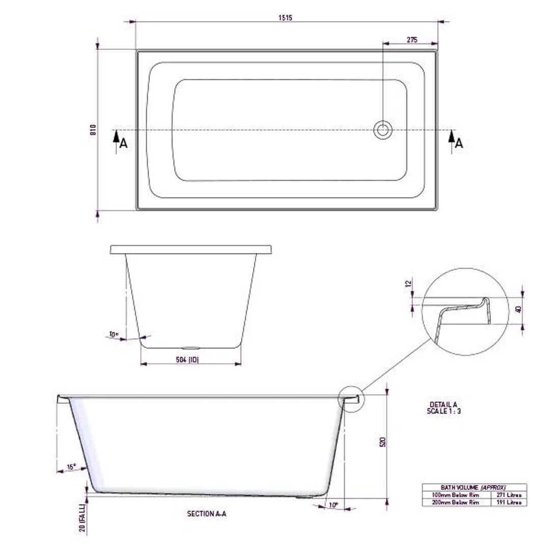 Decina Shenski Inset Bath White 1510mm - Image 4