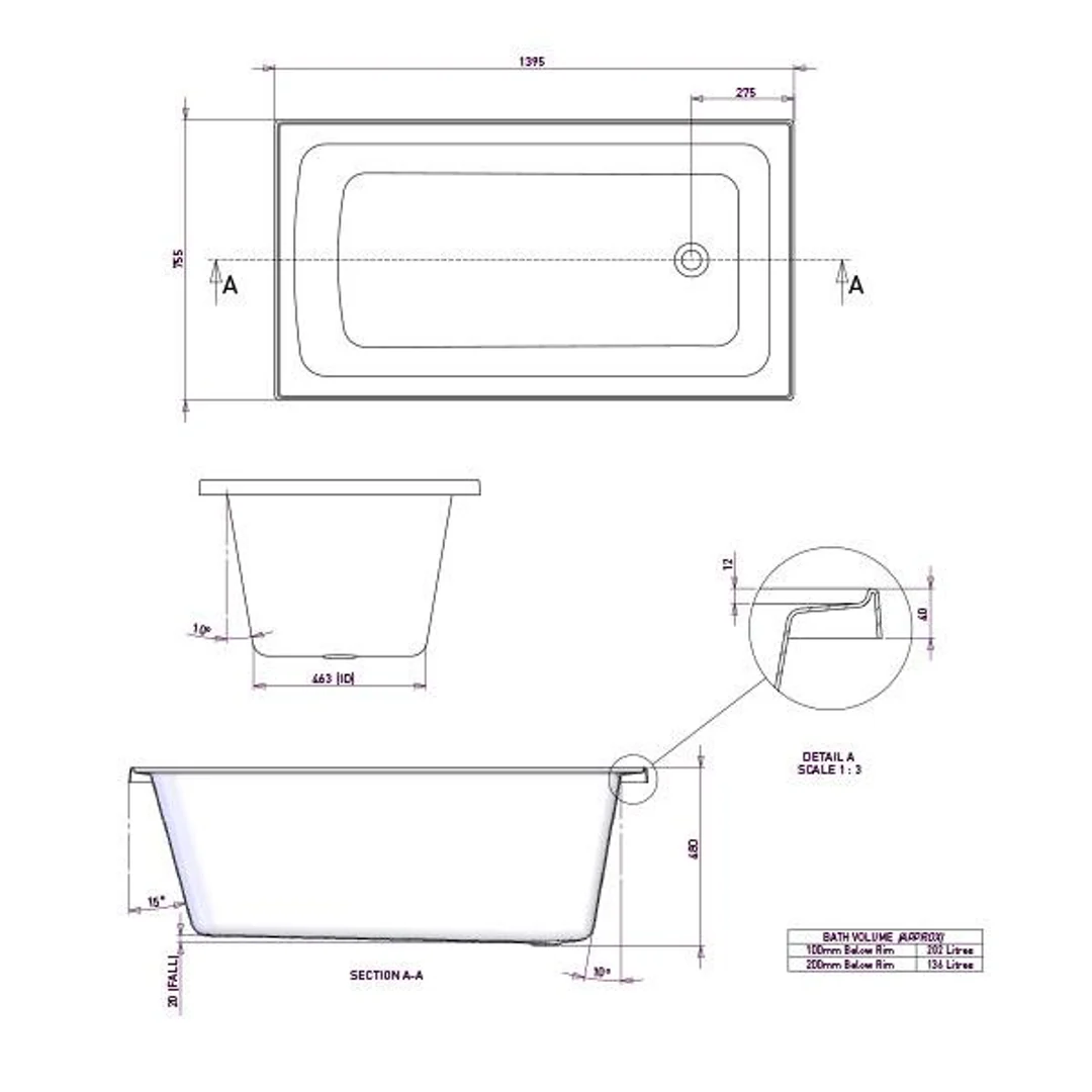 Decina Shenski Inset Bath White 1510mm - Image 5