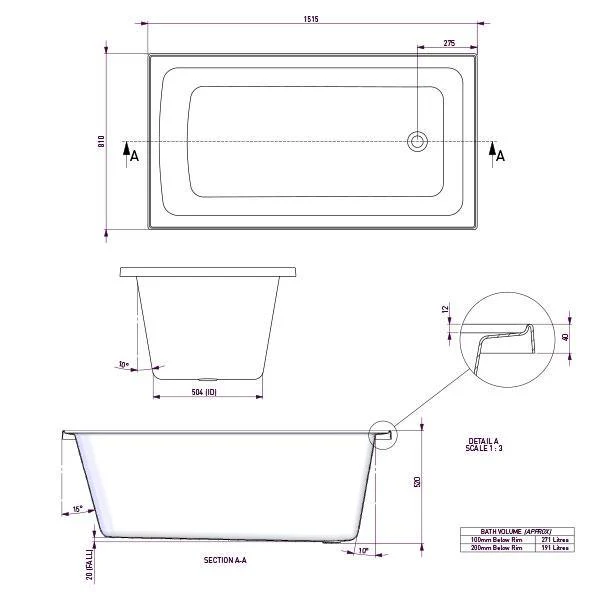 Decina Shenski Inset Bath White 1510mm - Image 7