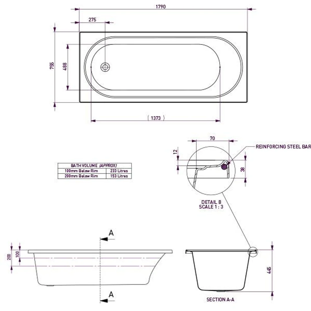 Decina Turin Retangle Bath White 1790mm - Image 5