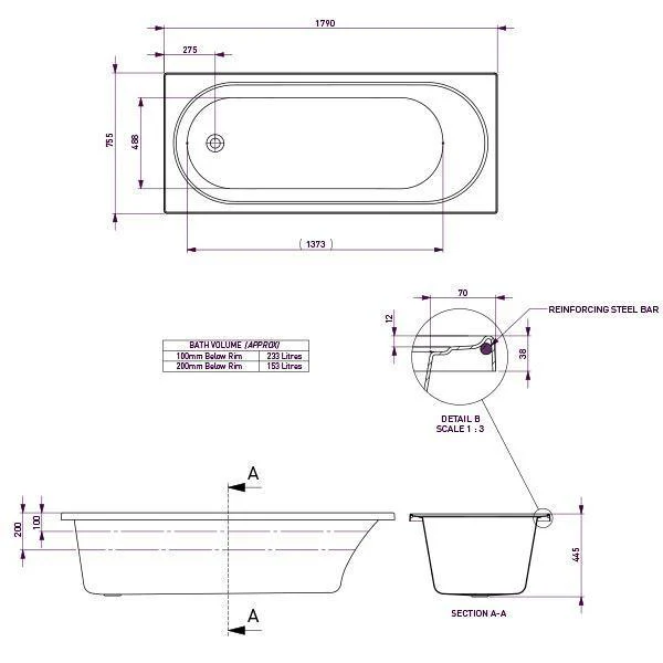 Decina Turin Retangle Bath White 1790mm - Image 8