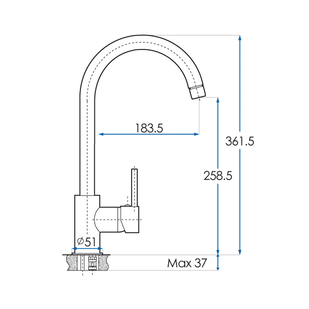 Di Lusso Acta Gooseneck Mixer Retractable Dual Spray Polished Silver - Image 4