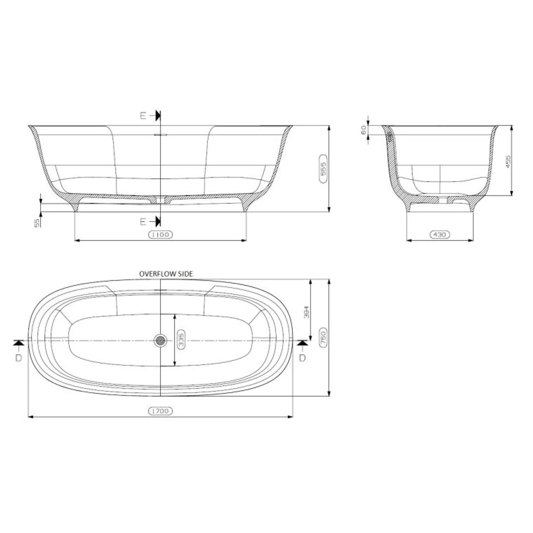 Domus Living Caria Stone Freestanding Bath Custom Colour 1700mm - Image 3