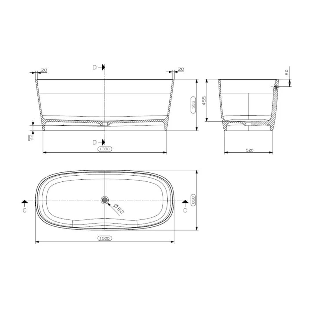 Domus Living Cassia Freestanding Bath Custom Colour 1500mm - Image 3