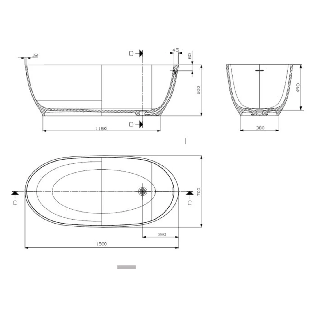 Domus Living Diana 150 Freestanding Bath Matte White 1500mm - Image 3