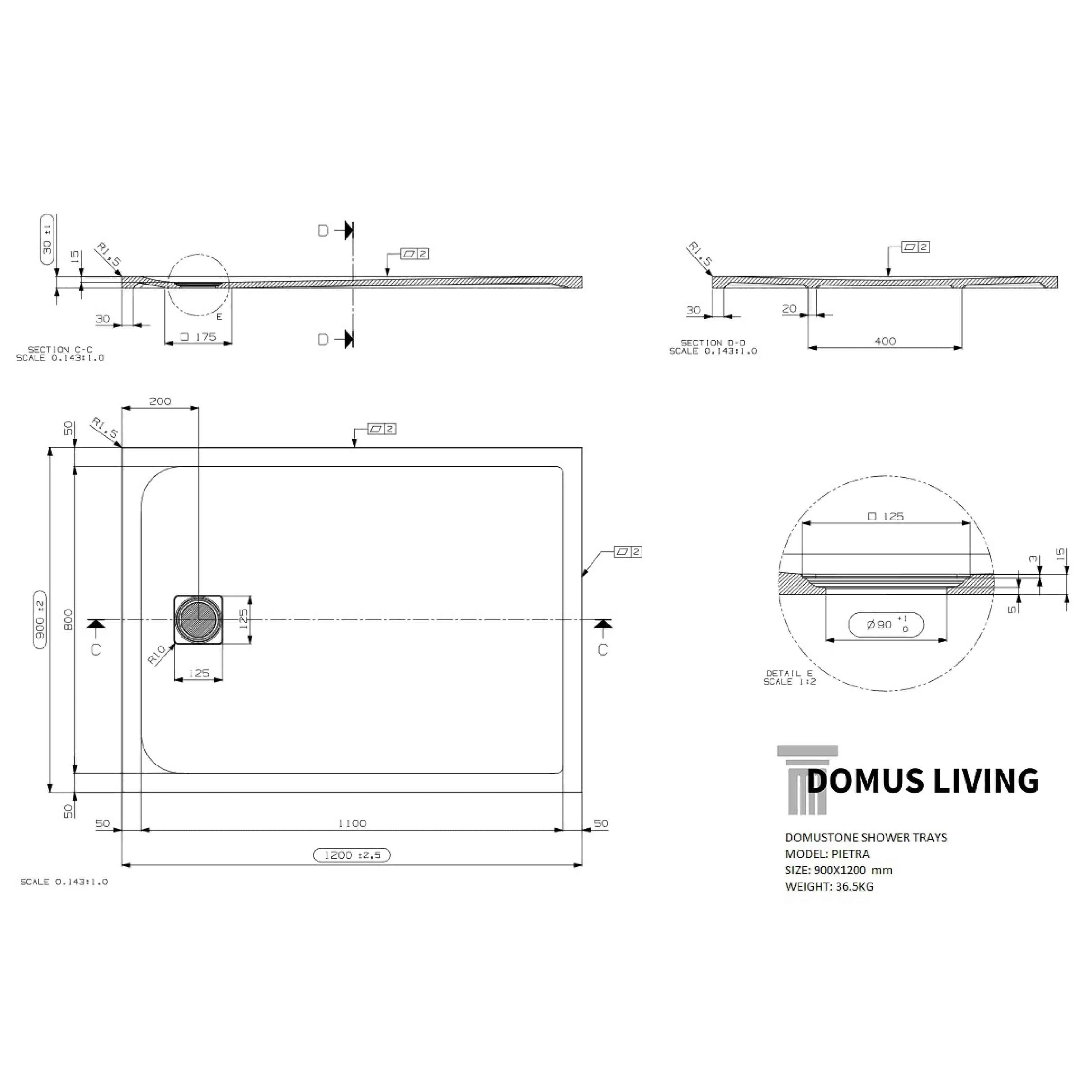 Domus Living Pietra Shower Tray 900mm X 1200mm - Image 6