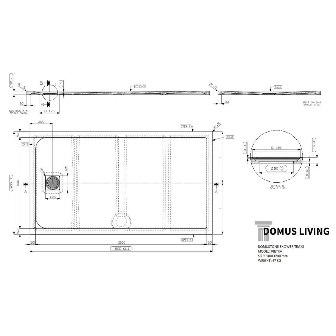 Domus Living Pietra Shower Tray 900mm X 1600mm - Image 2