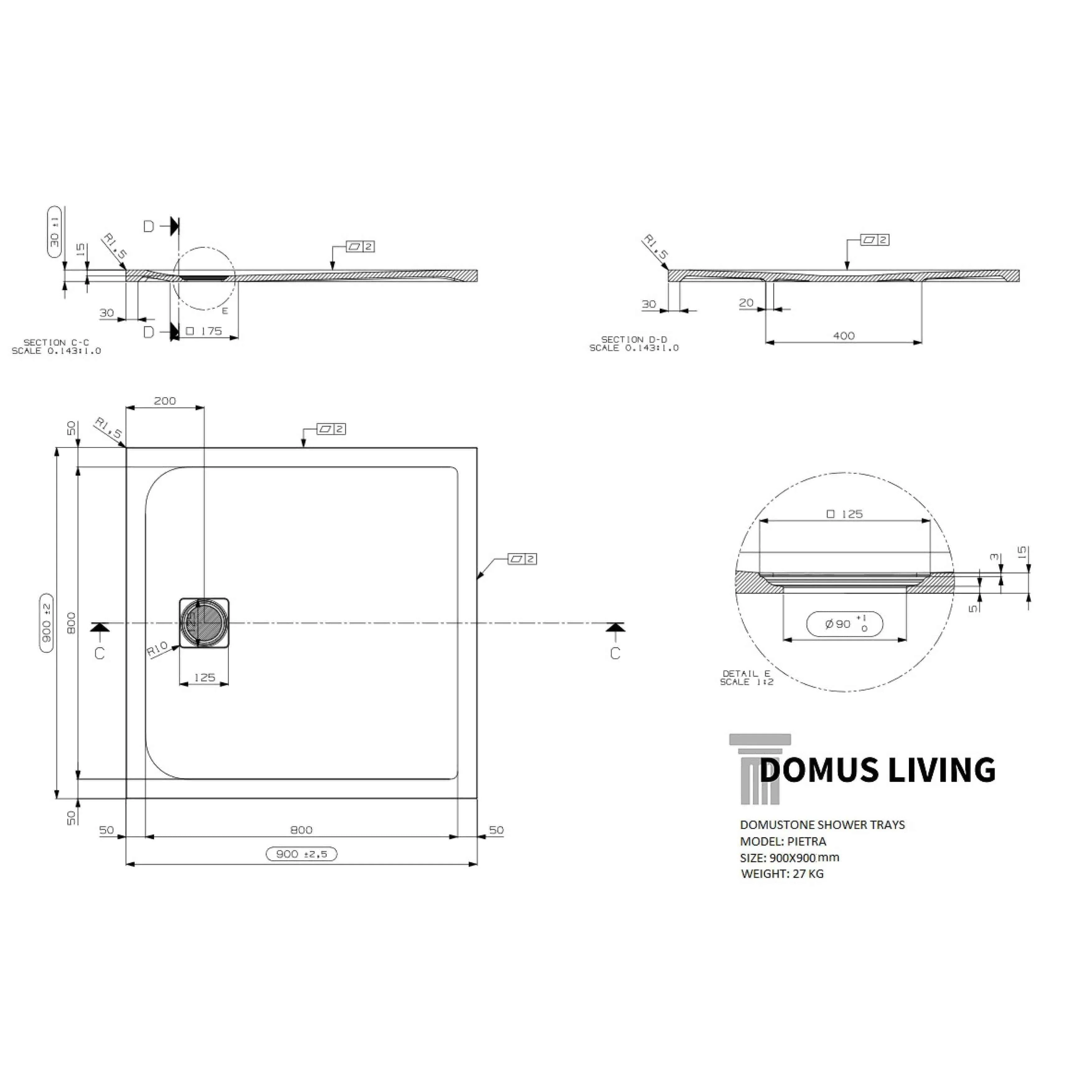 Domus Living Pietra Shower Tray 900mm X 900mm - Image 11