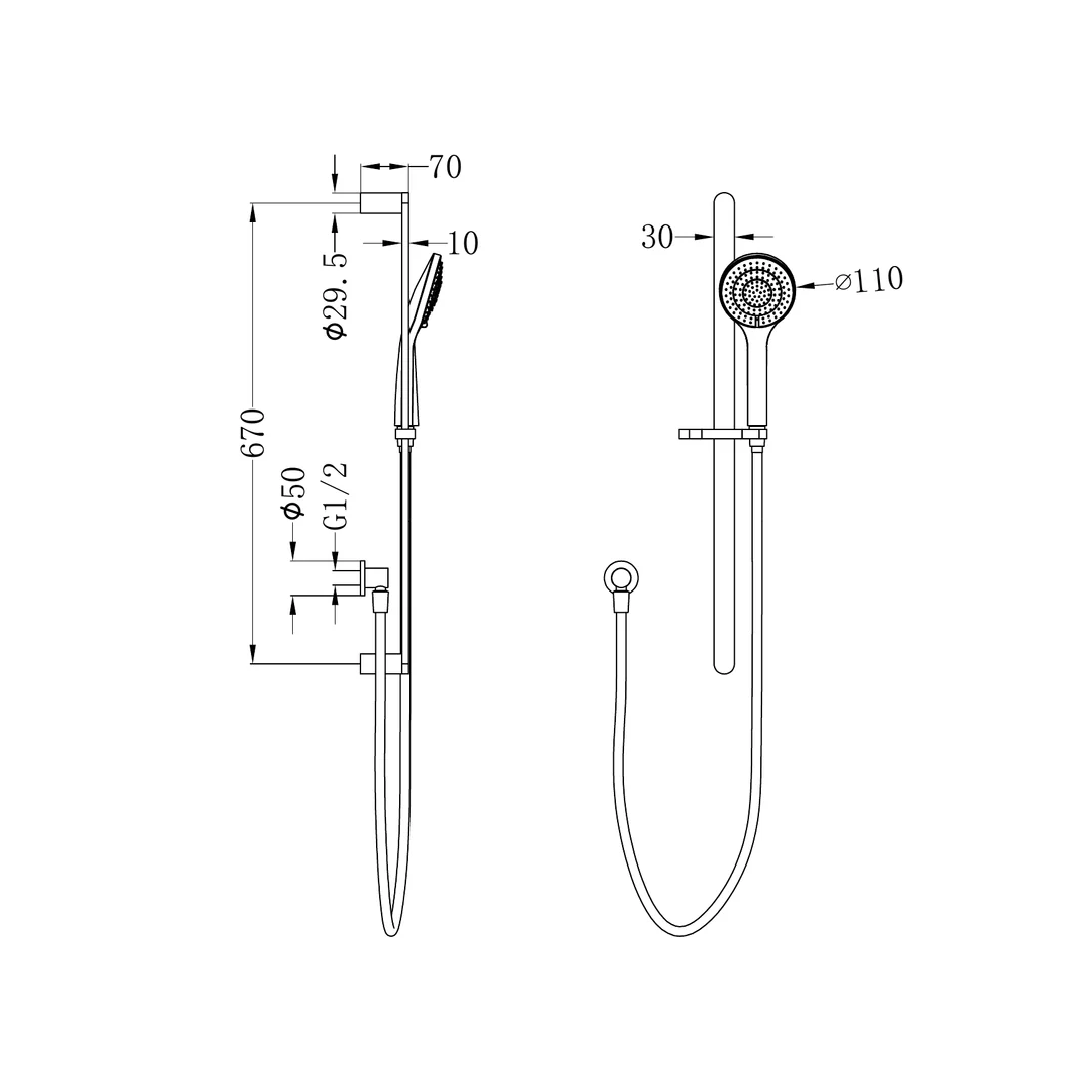 Ecco Nero Shower Rail With Air Nero Shower - Brushed Nickel - Image 2