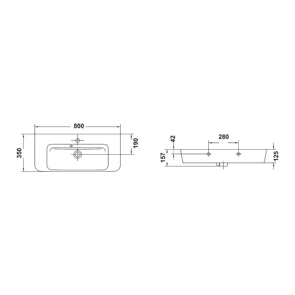 Emma Square Wall Basin 80X35 Centred With Waste 1 Tap Hole - Image 6