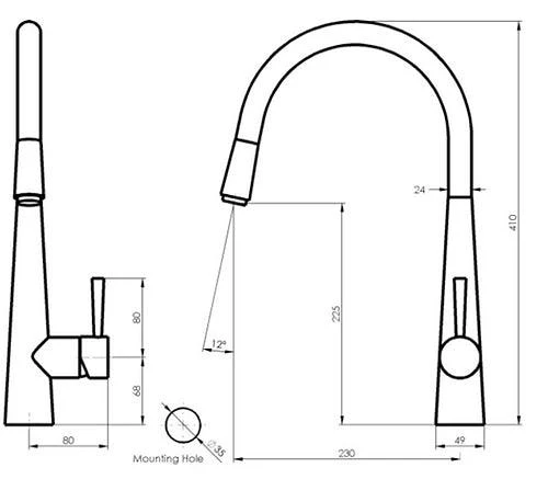 Enhance Nobel Plus Pull Down Sink Mixer Pin Lever Brushed Nickel - Image 5