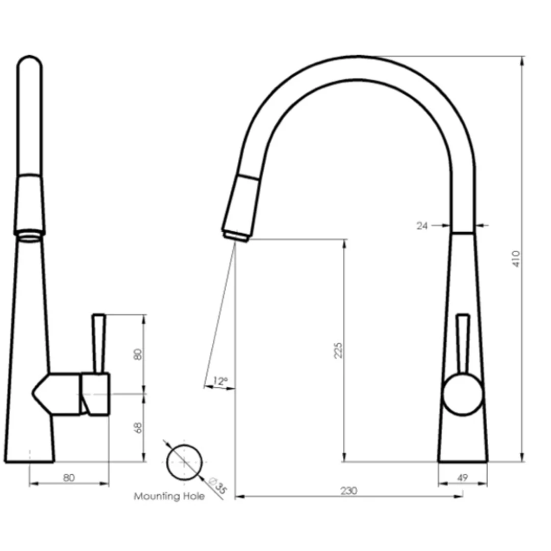 Enhance Nobel Plus Pull Down Sink Mixer Pin Lever Matt Black - Image 3