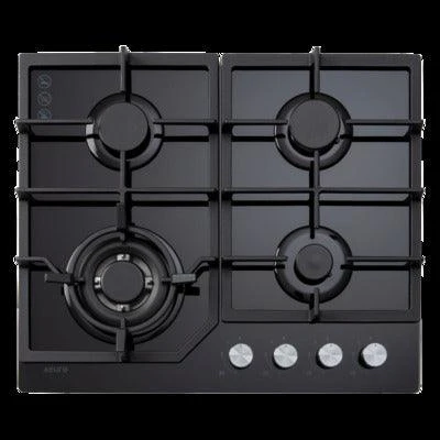 Euro 60Cm 4 Burner Gas Cooktop + Wok Cast Iron Trivets Glass Hob Black - Image 3