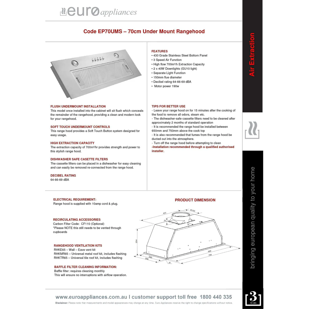 Euro Undermount Rangehood 900mm Ep900Ums - Image 4