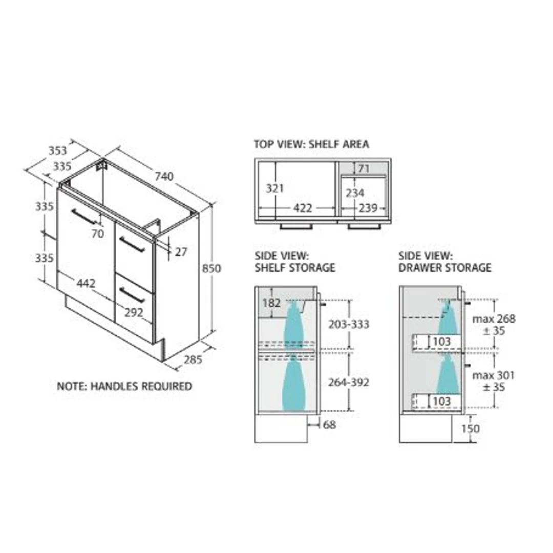 Fienza Carmen 750 Ensuite Floor Standing Vanity 1D/2Dr Cabinet Only - Image 2