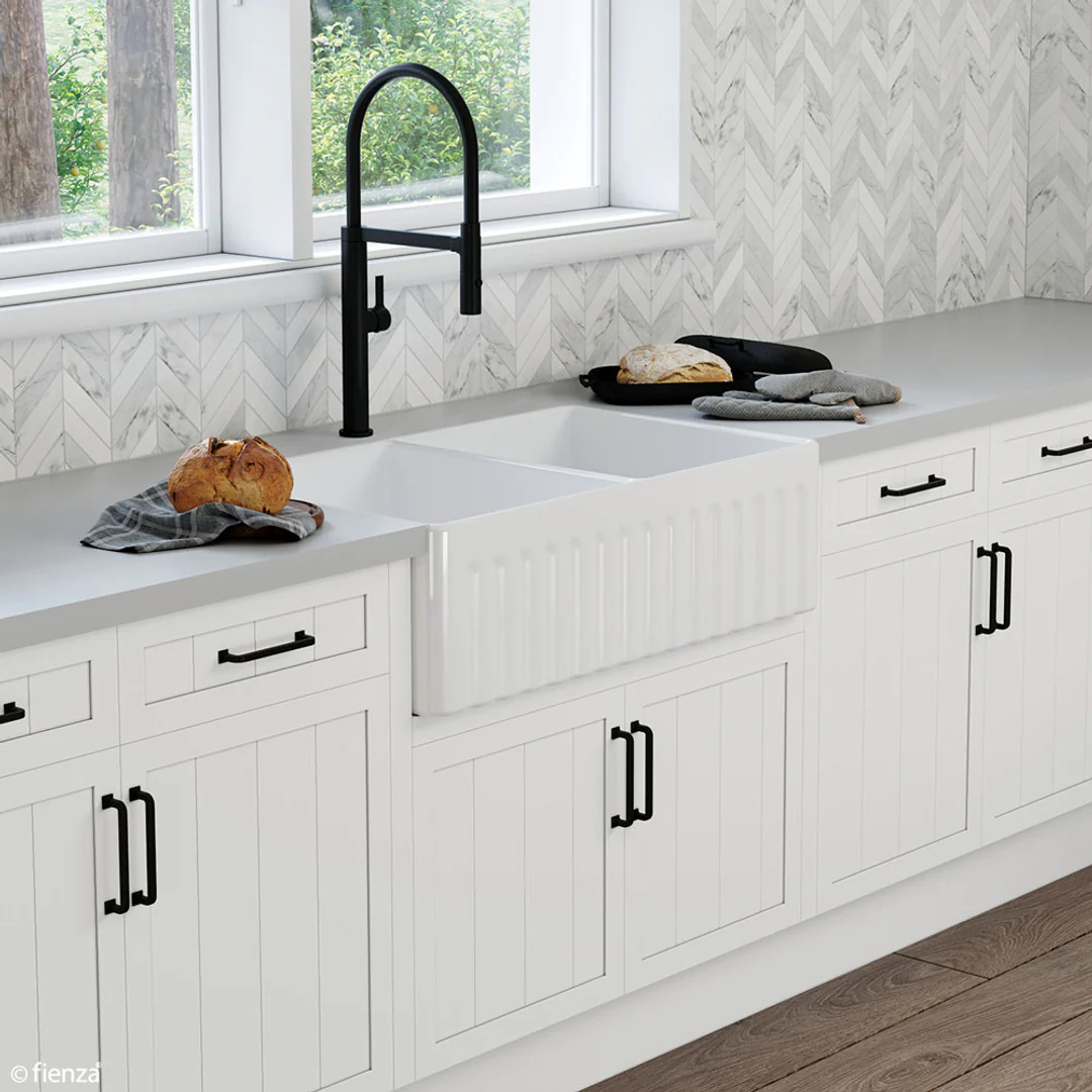 Fienza Charlton Butler Sink Double Reversable Fluted & Flat 835mm Fire Clay Gloss White - Image 2