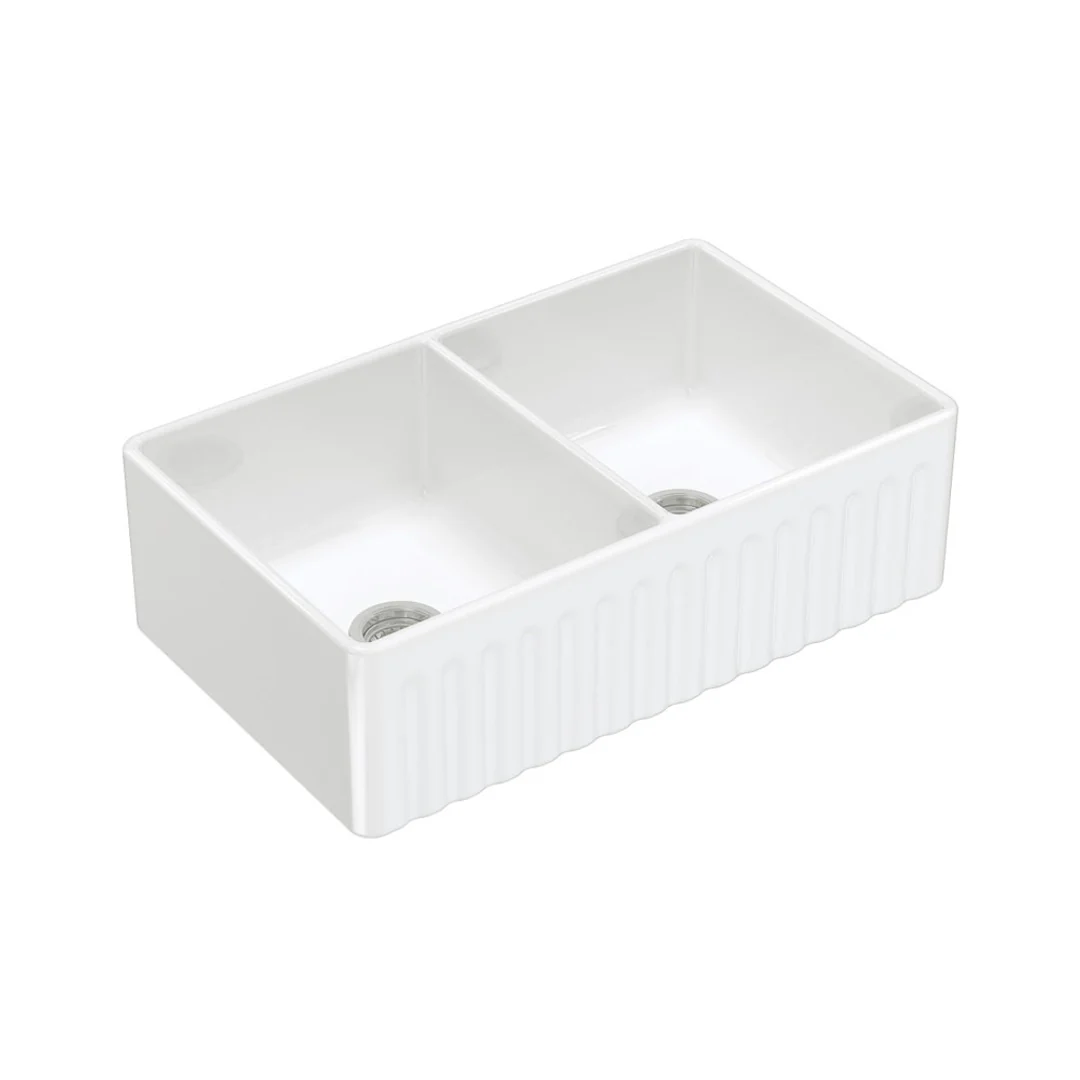 Fienza Charlton Butler Sink Double Reversable Fluted & Flat 835mm Fire Clay Gloss White - Image 5